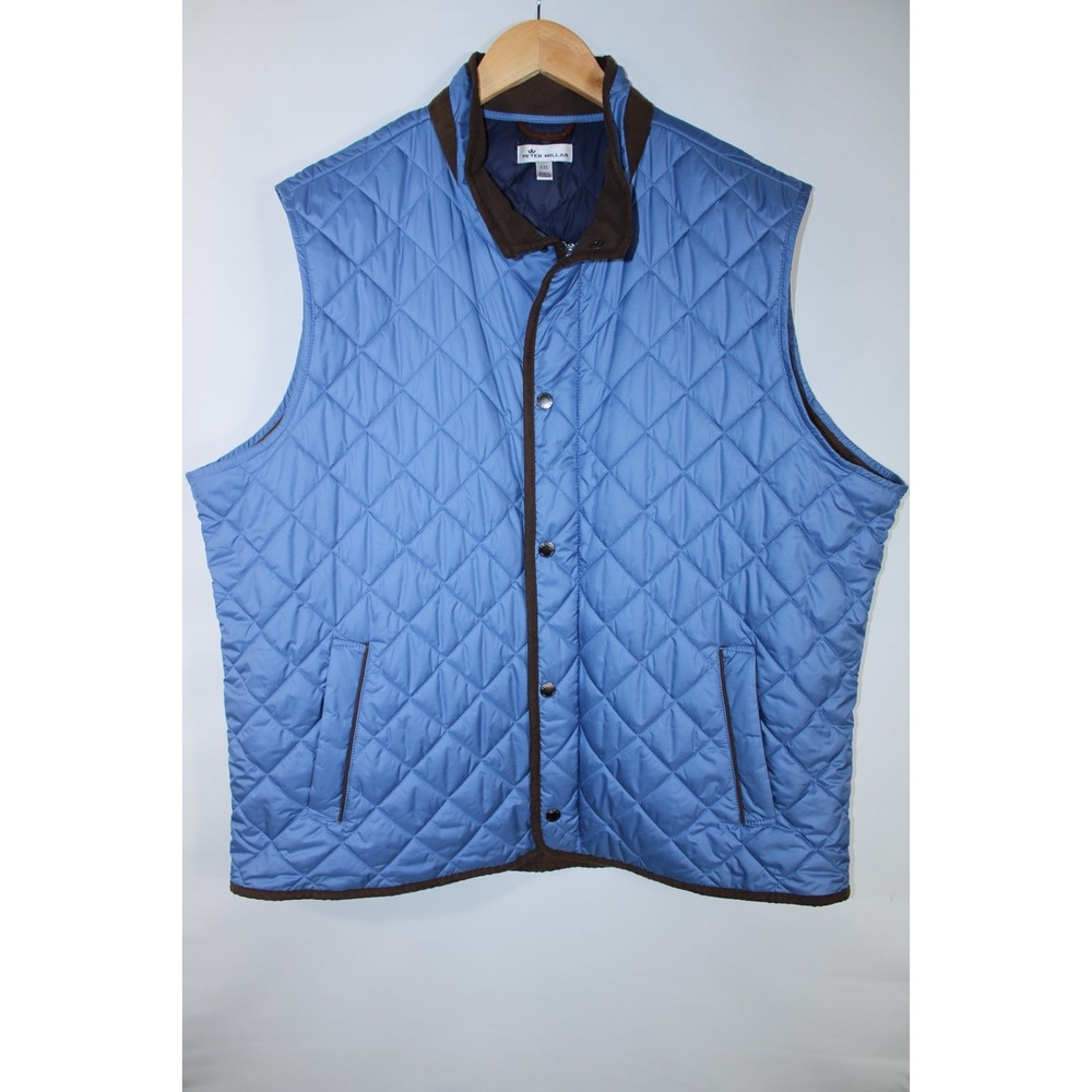 Peter Millar Essex Quilted Travel Men's XXL Blue Brown Sleeveless Vest Jacket